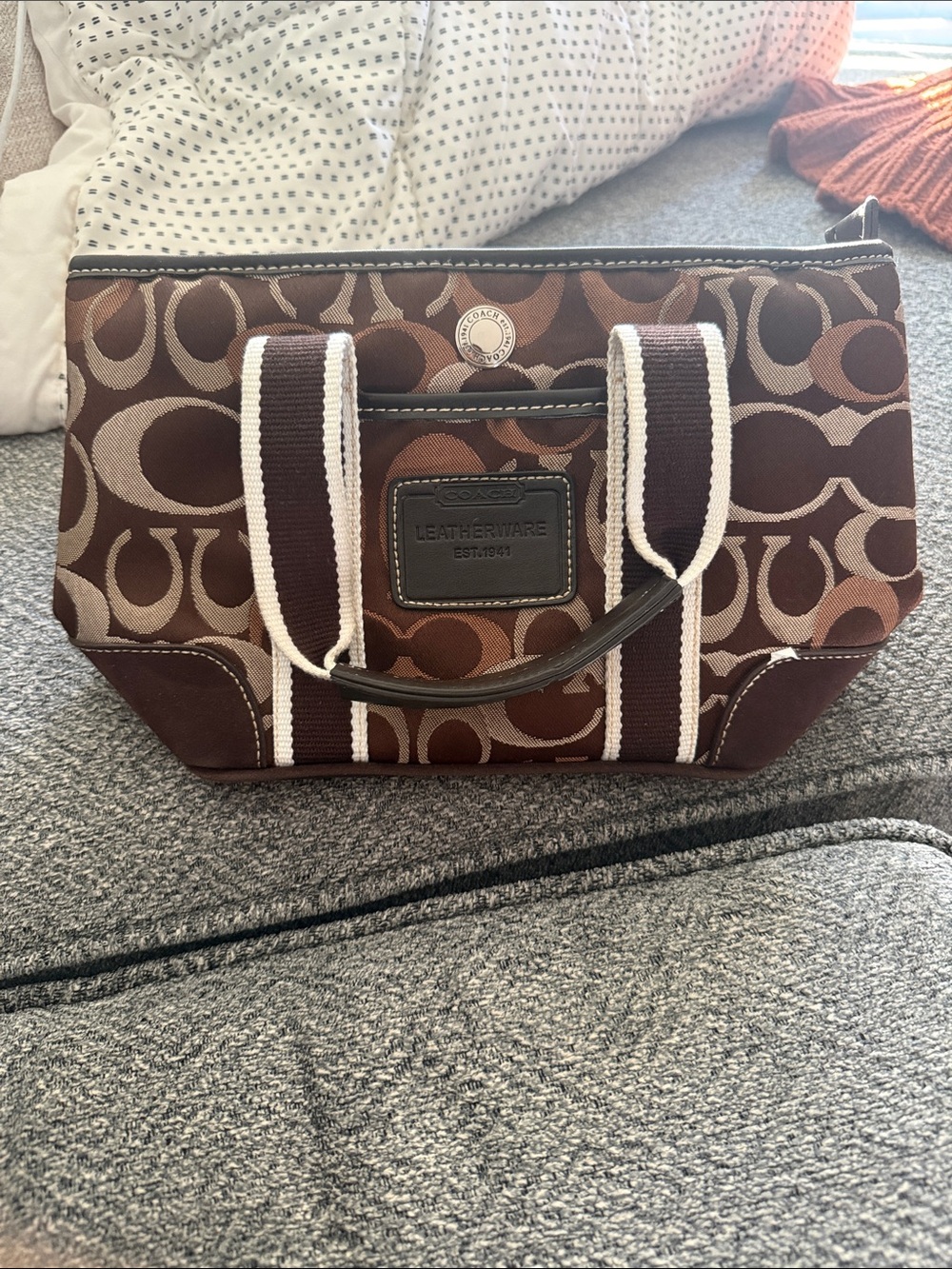 Vintage Coach Signature C Jacquard Brown Tote Bag Style 8371 Y2K